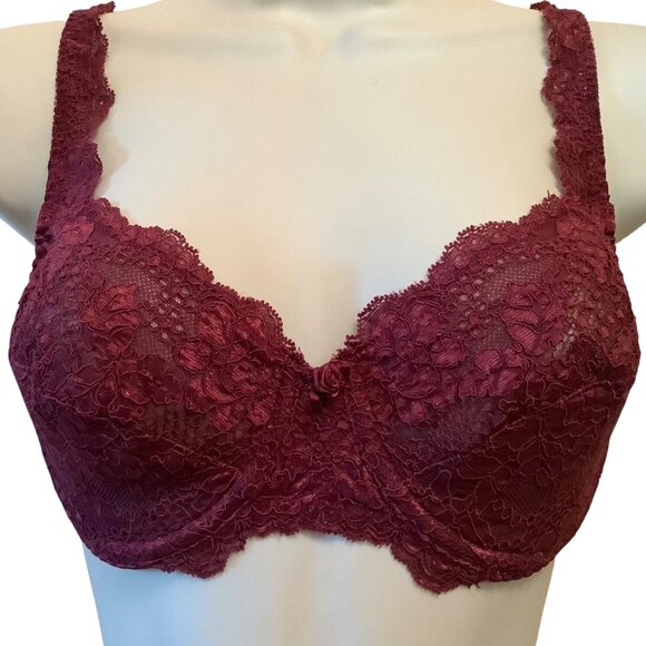 Vintage Victoria’s Secret Bra 36DD | Style 3626 | Burgundy Lace & Satin | 1990s - Picture 3 of 8
